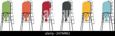 Farbige Symbole von Getreidesilos für die Landwirtschaft Stock Vektor