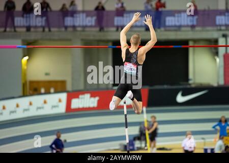 Glasgow, Schottland, Großbritannien. Februar 2020 .Sam Kendricks aus den USA im Einsatz beim Muller Indoor Grand Prix Glasgow 15. FEB 2020 Stockfoto