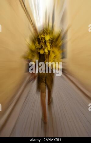 Gerbstoff-Lederarbeiter mit Skins, Fez, Marokko, Nordafrika Stockfoto