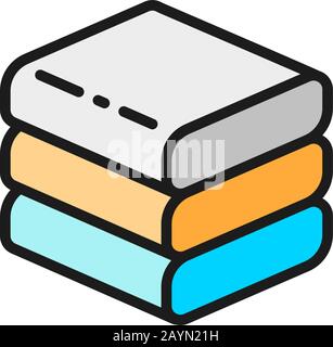 Gestapelte weiße Handtücher - Symbol für flache Farben. Stock Vektor