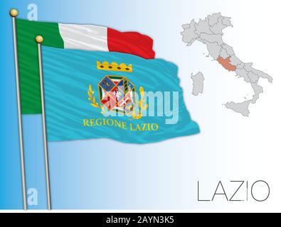 Lazio offizielle regionale Flagge und Karte, Italien, Vektorgrafiken Stock Vektor