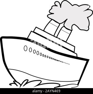 Vector Schwarzweiß Tattoo Schiff auf See Illustration Stock Vektor