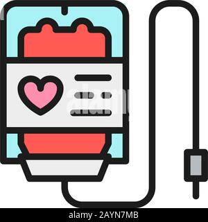 Blutspende, Transfusion, Freiwilligenarbeit, Charity Flat Color Line Icon. Stock Vektor