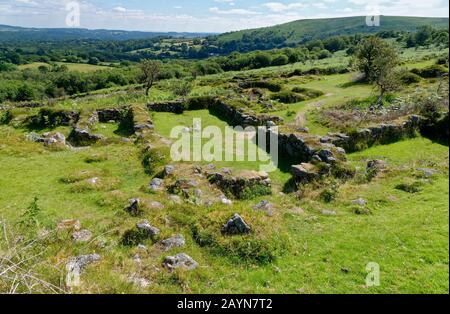 Hundatora, Hound Tor Desertierte aus dem 13. Jahrhundert Medieval Village, Dartmoor, Devon, Großbritannien Stockfoto