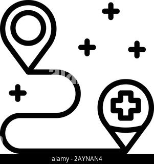 Symbol für die Route auf der Karte der Privatklinik, Outline-Stil Stock Vektor