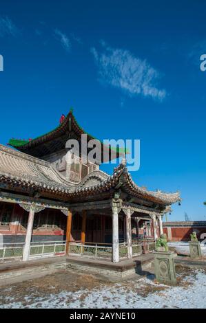 Der zwischen 1893 und 1906 erbaute Winterpalast des Bogd Khan befindet sich im südlichen Ulaanbaatar in der Mongolei. Stockfoto