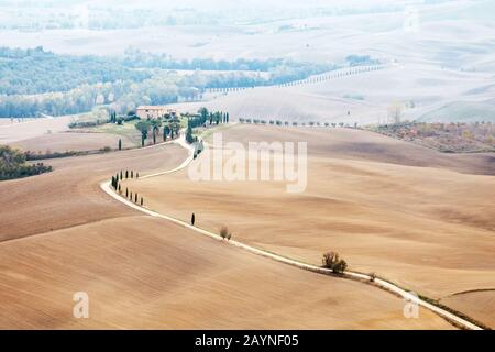 Tal Val D'Orcia in der Toskana, Luftbild Stockfoto