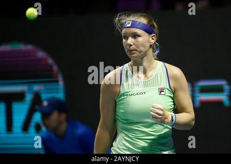 Kiki Bertens aus den Niederlanden reagiert beim Endspiel gegen Elena Rybakina (nicht gesehen) aus Kasachstan beim Tennisturnier St.Petersburg Ladies Trophäe 2020 in der Sibur Arena.Endstand: (Kiki Bertens 2 - 0 Elenia Rybakina) Stockfoto