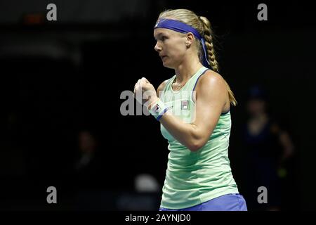 Kiki Bertens aus den Niederlanden reagiert beim Endspiel gegen Elena Rybakina (nicht gesehen) aus Kasachstan beim Tennisturnier St.Petersburg Ladies Trophäe 2020 in der Sibur Arena.Endstand: (Kiki Bertens 2 - 0 Elenia Rybakina) Stockfoto