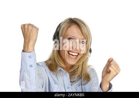 Frau mit Headset Stockfoto