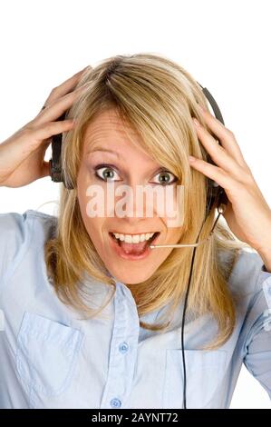 Frau mit Headset Stockfoto