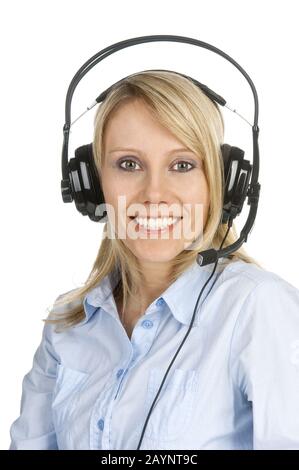 Frau mit Headset Stockfoto