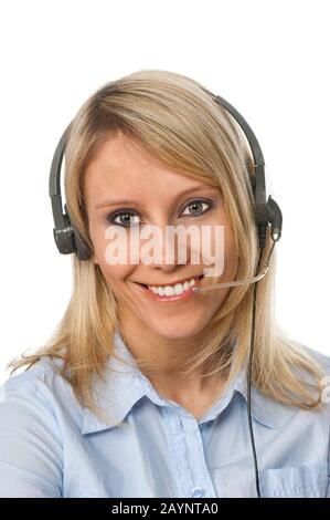 Frau mit Headset Stockfoto