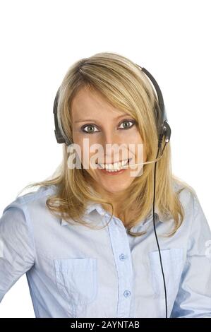 Frau mit Headset Stockfoto