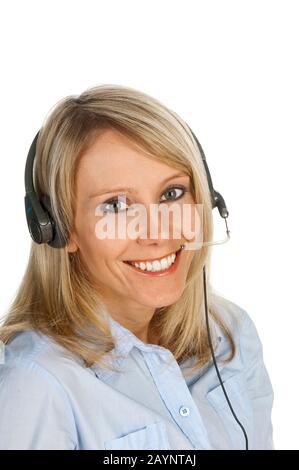 Frau mit Headset Stockfoto