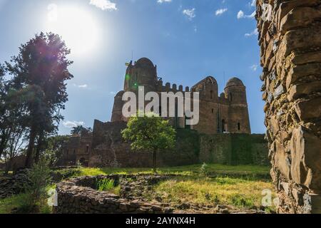 Burg Fasilides, gegründet von Kaiser Fasilides in Gondar, Äthiopien Stockfoto