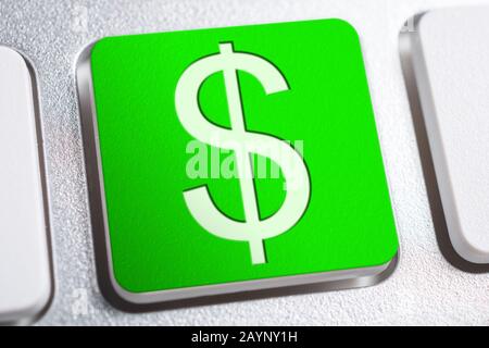 Grüne Dollarwährung Anmelden EINER Tastatur Stockfoto