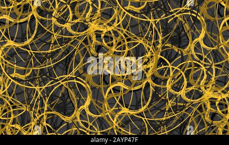 Nahtlose, abstrakte, goldfarbene Spirallbürsten, schwarzer Hintergrund Stockfoto