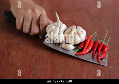 Stillleben mit dem Konzept der Gastronomie, Küche, Küche und sauberer organischer Ernährung Stockfoto