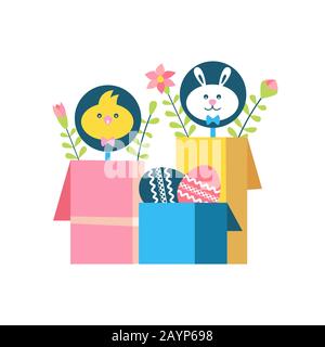 Ostereier in Geschenkboxen flache Farbe Vektor-Symbol Stock Vektor