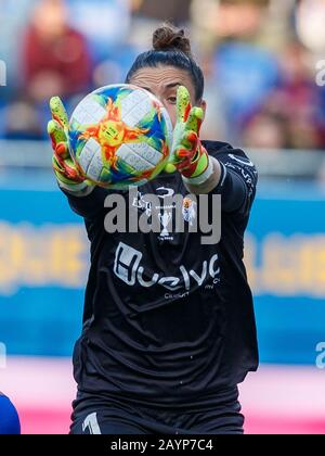 Barcelona, Spanien. Februar 2020. Chelsea von Sporting Huelva beim Spiel der spanischen Liga Primera Iberdrola zwischen den Damen des FC Barcelona gegen Sporting Huelva Ladies im Johan Cruyff Stadium am 16. Februar 2020 in Barcelona, Spanien. Kredit: Dax Images / Alamy Live News Stockfoto