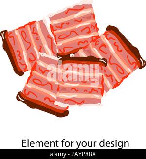 Sliced Bacon. Ein Stück Fleisch. Zutat für Geschirr. Vektordarstellung auf weißem Hintergrund. Element für Ihr Design. Stock Vektor