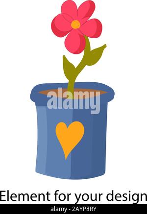 Ein süßer Topf mit einer Pflanze. Rosa Blume .Vektorgrafiken auf weißem isoliertem Hintergrund. Element für Ihr Design. Stock Vektor