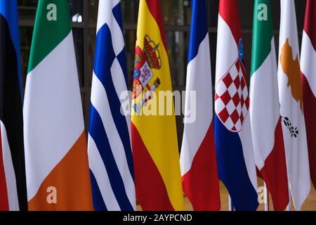 Brüssel, Belgien. Februar 2020. Flaggen der EU-Länder stehen am EU-Hauptsitz Credit: Alexandros MICHAILIDIS/Alamy Live News Stockfoto