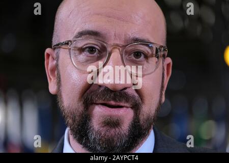 Brüssel, Belgien. Februar 2020. Der Präsident des Europäischen Rates, Charles Michel, trifft auf dem EU-Westbalkan-Gipfel am EU-Hauptsitz ein. Credit: Alexandros MICHAILIDIS/Alamy Live News Stockfoto