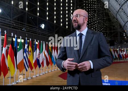 Brüssel, Belgien. Februar 2020. Der Präsident des Europäischen Rates, Charles Michel, trifft auf dem EU-Westbalkan-Gipfel am EU-Hauptsitz ein. Credit: Alexandros MICHAILIDIS/Alamy Live News Stockfoto