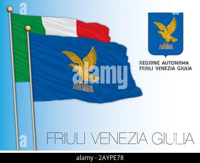 Friuli Julisch Venetien offizielle Regionalflaggen und -Wappen, Europäische Union, Italien, Vektorillustration Stock Vektor