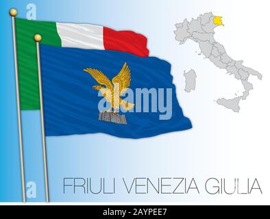 Friuli Venezia Giulia offizielle regionale Flagge und Karte, Europäische Union, Italien, Vektorgrafiken Stock Vektor