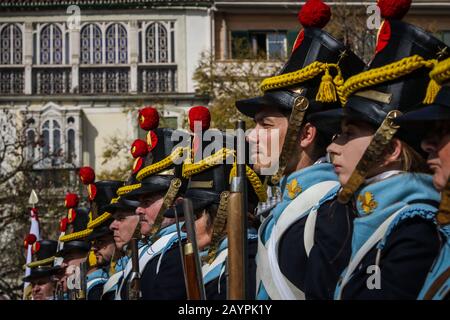 16. Februar 2020: 16. februar 2020 (Málaga) EINE historische Erholung hat den Eingang von Riego in Málaga In Diesem Monat zweihundert Jahre seit dem Eintritt von General Rafael de Riego in die Stadt, der am 18. Februar um das 18. Februar des Jahres um das 18. Februar des Jahres um die Stadt ging, inszeniert. Die Veranstaltung begann mit einer Parade von Mitgliedern der historischen Vereine Teodoro Reding und Torrijos im Jahr 1831. Kredit: Lorenzo Carnero/ZUMA Wire/Alamy Live News Stockfoto