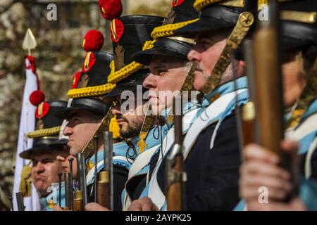 16. Februar 2020: 16. februar 2020 (Málaga) EINE historische Erholung hat den Eingang von Riego in Málaga In Diesem Monat zweihundert Jahre seit dem Eintritt von General Rafael de Riego in die Stadt, der am 18. Februar um das 18. Februar des Jahres um das 18. Februar des Jahres um die Stadt ging, inszeniert. Die Veranstaltung begann mit einer Parade von Mitgliedern der historischen Vereine Teodoro Reding und Torrijos im Jahr 1831. Kredit: Lorenzo Carnero/ZUMA Wire/Alamy Live News Stockfoto