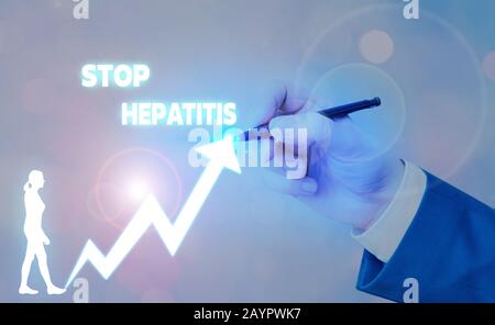 Text Zeichen angezeigt Stop Hepatitis. Business Foto text Behandlung oder Verhinderung der Entzündung der Leber Stockfoto