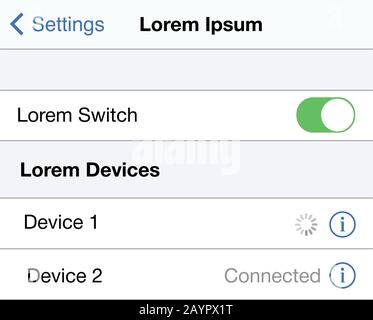 Design der Benutzeroberfläche des Telefons. App für die Liste mobiler Geräte. Verbindungsaufbau. Darstellung des Stock-Vektors auf weißem Hintergrund isoliert. Stock Vektor