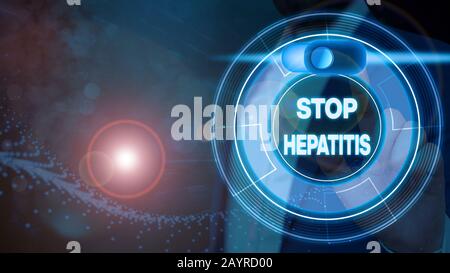 Konzeptionelle Handschrift zeigt Stop Hepatitis. Begriff Sinne Behandlung oder Verhinderung der Entzündung der Leber Stockfoto