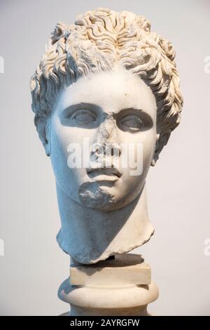 Marmorbüste des Gottes Apollo, Palatin Museum, Museo Palatino, Leiter des Apollo vom Typ Anzio, römische und griechische Mythologie, Rom, Italien Stockfoto