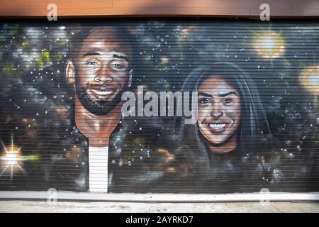Kobe und Gigi Bryant Wandkunst in Los Angeles Stockfoto