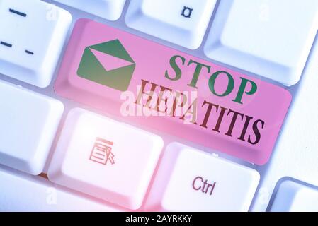 Konzeptionelle Handschrift zeigt Stop Hepatitis. Begriff Sinne Behandlung oder Verhinderung der Entzündung der Leber Stockfoto