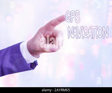 Handschriftertext zum Schreiben Der Gps-Navigation. Konzeptionelles Foto die Satelliteninfrastruktur, die die Navigation ermöglicht Stockfoto