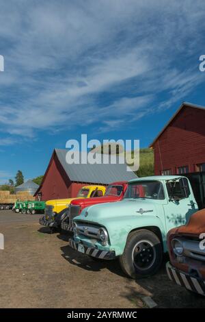 Alte Landmaschinen auf einer Farm im Whitman County in der Palouse, Washington State, USA. Stockfoto