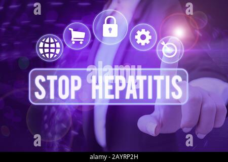 Text Zeichen angezeigt Stop Hepatitis. Business foto Präsentation Behandlung oder Verhinderung der Entzündung der Leber Stockfoto