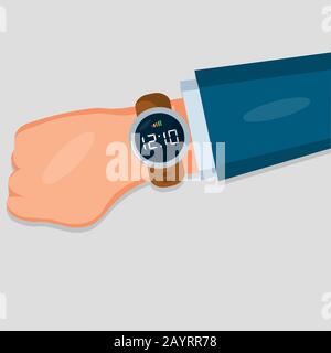 Hand mit isolierter Armbanduhr für die Darstellung von Vektorgrafiken im Zeitkonzept Stock Vektor