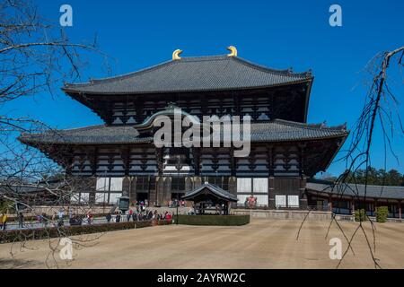 Blick auf die Große Buddha-Halle (Daibutsuden) des Todai-JI-Tempels (östlicher Großer Tempel), der ein buddhistischer Tempelkomplex und UNESCO-Weltheritag ist Stockfoto