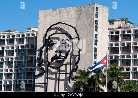 November 2019 In Havanna, Kuba Statt. Nahaufnahme von Che Guevara auf der plaza De la Revolution Stockfoto
