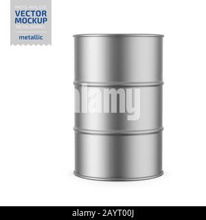 Graue Metallic-Barrel-Mockup-Vorlage. Stock Vektor