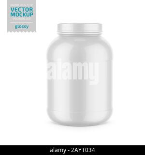 Weiße, glänzende Vektor-Mockup aus Kunststoff-Protein. Stock Vektor