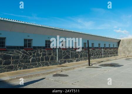 Das höchste Sicherheitsgefängnis auf Robben Island, einer Insel in der Tafelbucht, 6,9 km westlich der Küste von Kap, Südafrika, und wurde für t genutzt Stockfoto