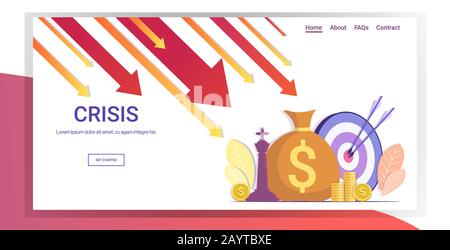 Sinkende Pfeile verringern die Wirtschaft mit steigender Tendenz Rückgang der Finanzkrise Scheitern Budget Zusammenbruch Konzept nach unten Grafik kopieren Raum horizontal Vektor Illustration Stock Vektor